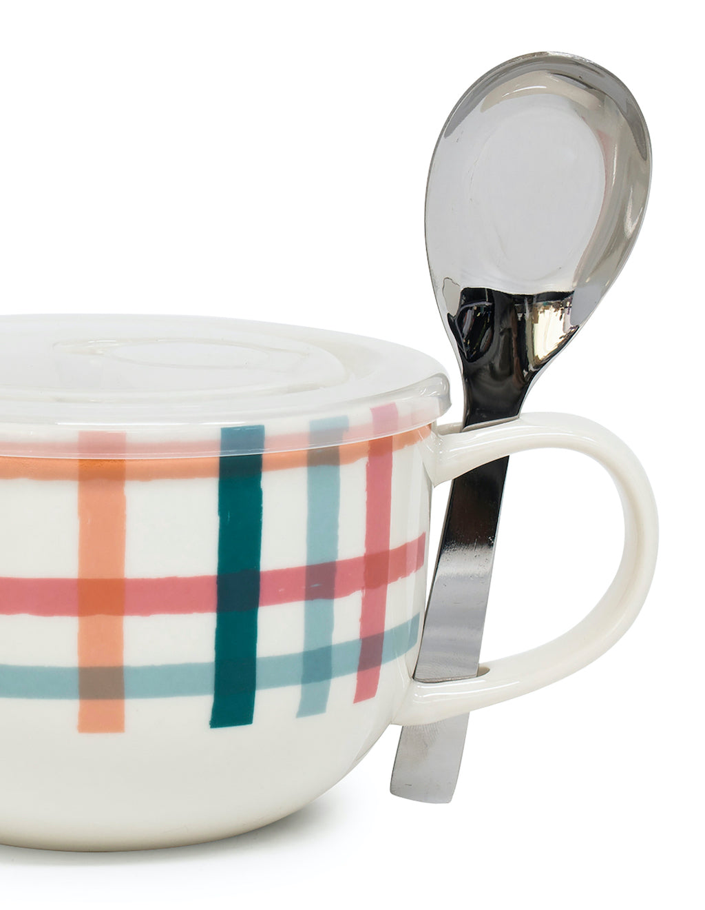 Crafted from new bone china, the LUNCH2GO Soup Mug &amp; Spoon - Pink Tartan by Salt&amp;Pepper comes with an airtight, vented BPA free lid and a stainless steel spoon. 520ml. | Bliss Gifts &amp; Homewares | Unit 8, 259 Princes Hwy Ulladulla | South Coast NSW | Online Retail Gift &amp; Homeware Shopping | 0427795959, 44541523