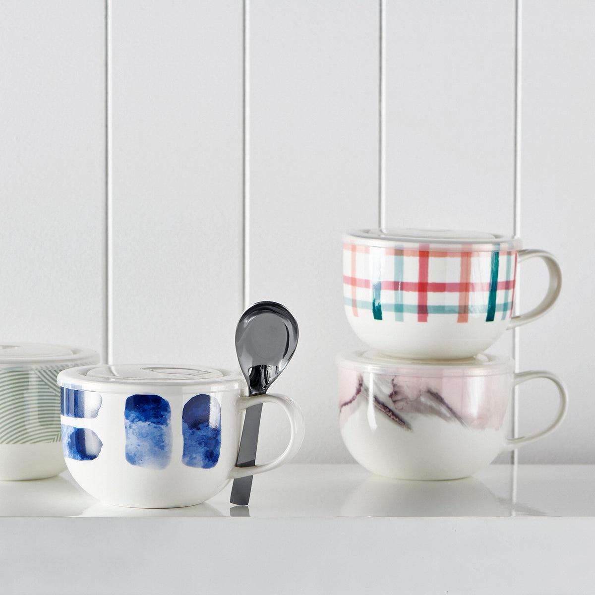 Crafted from new bone china, the LUNCH2GO Soup Mug &amp; Spoon - Pink Tartan by Salt&amp;Pepper comes with an airtight, vented BPA free lid and a stainless steel spoon. 520ml. | Bliss Gifts &amp; Homewares | Unit 8, 259 Princes Hwy Ulladulla | South Coast NSW | Online Retail Gift &amp; Homeware Shopping | 0427795959, 44541523