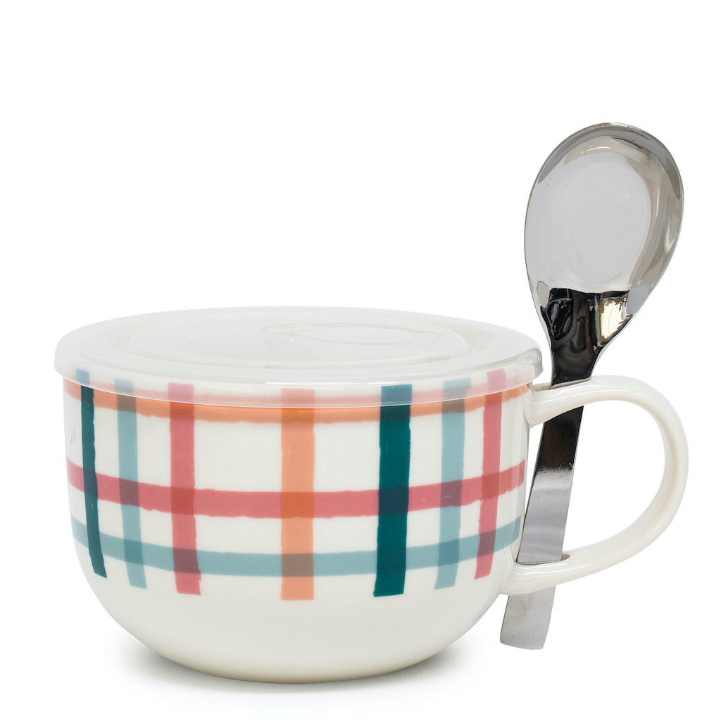 Crafted from new bone china, the LUNCH2GO Soup Mug &amp; Spoon - Pink Tartan by Salt&amp;Pepper comes with an airtight, vented BPA free lid and a stainless steel spoon. 520ml. | Bliss Gifts &amp; Homewares | Unit 8, 259 Princes Hwy Ulladulla | South Coast NSW | Online Retail Gift &amp; Homeware Shopping | 0427795959, 44541523