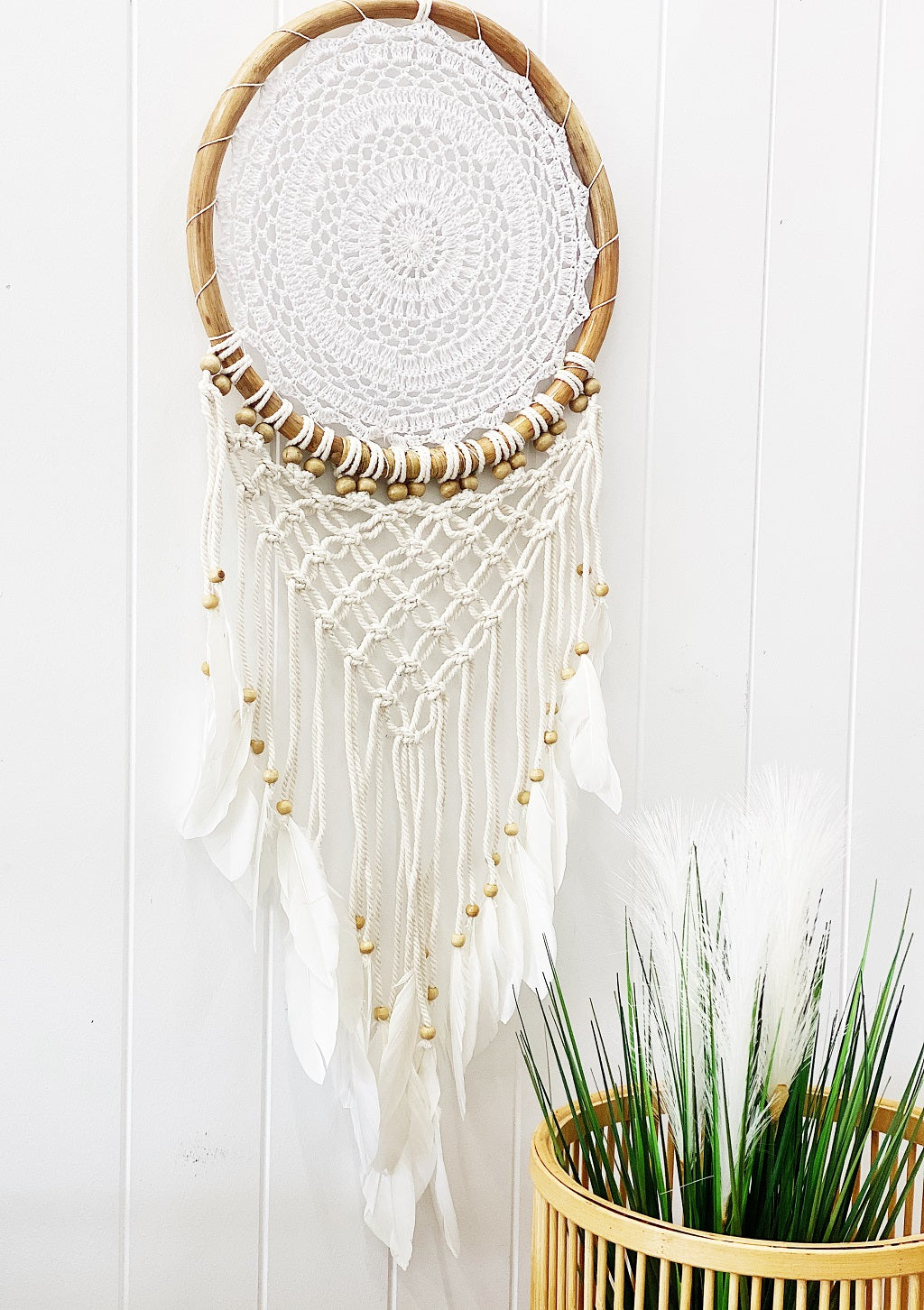 Bring bohemian style and a sense of comfort with a soothing colour palette and textures to your home with our beautiful Rattan White Layla Dream Catcher A Dream Catcher is thought to catch bad dreams and let only good dreams through to the dreamer below.| Bliss Gifts &amp; Homewares | Unit 8, 259 Princes Hwy Ulladulla | South Coast NSW | Online Retail Gift &amp; Homeware Shopping | 0427795959, 44541523