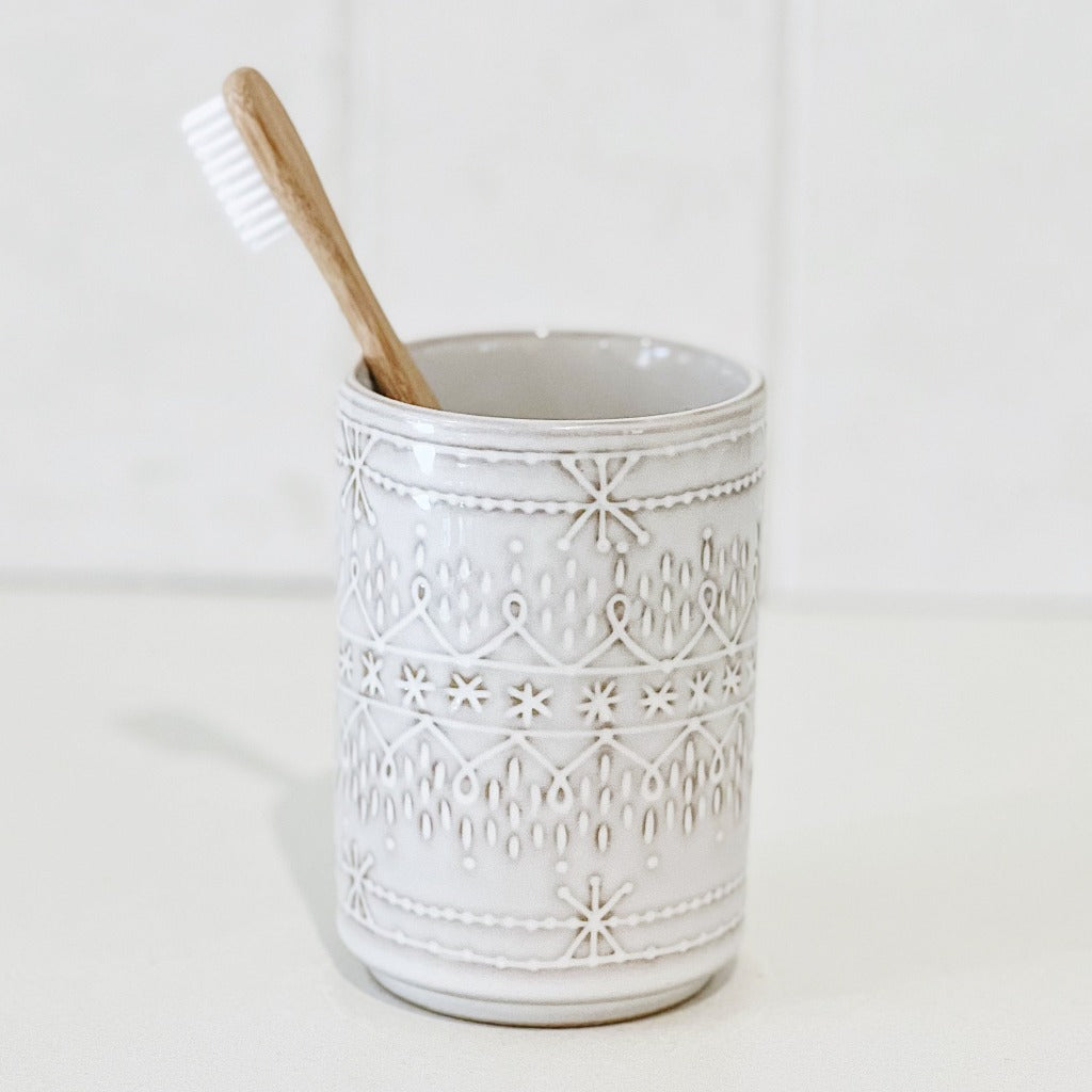 Update your bathroom with a great new stylish with Liberty Ceramic Tumbler - Natural. This 8 x 17.5cm tumbler is made from a highly durable ceramic, and features a natural colour textured finish.| Bliss Gifts & Homewares | Unit 8, 259 Princes Hwy Ulladulla | South Coast NSW | Online Retail Gift & Homeware Shopping | 0427795959, 44541523