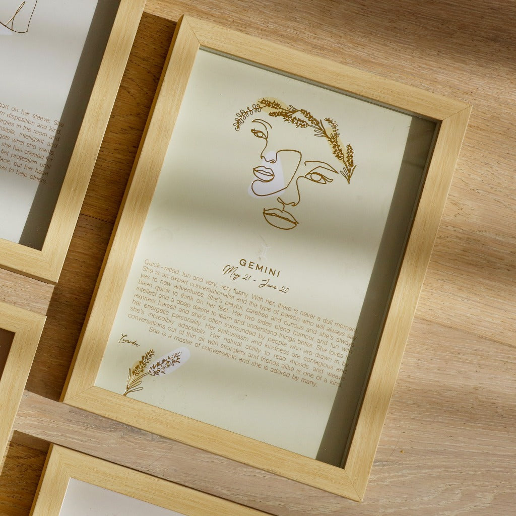 The Mystique Astrological Framed Prints feature whimsical and feminine illustrations combined with a pastel colour palette. The collection features 12x framed prints for each astrological star sign and gold foil detail for an elegant finished look.| Bliss Gifts & Homewares | Unit 8, 259 Princes Hwy Ulladulla | South Coast NSW | Online Retail Gift & Homeware Shopping | 0427795959, 44541523