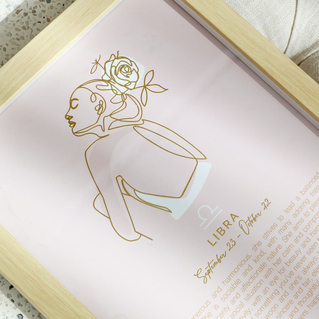 The Mystique Astrological Framed Prints feature whimsical and feminine illustrations combined with a pastel colour palette. The collection features 12x framed prints for each astrological star sign and gold foil detail for an elegant finished look.| Bliss Gifts & Homewares | Unit 8, 259 Princes Hwy Ulladulla | South Coast NSW | Online Retail Gift & Homeware Shopping | 0427795959, 44541523