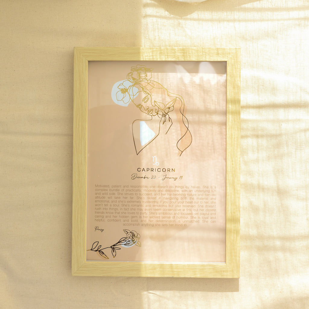 The Mystique Astrological Framed Prints feature whimsical and feminine illustrations combined with a pastel colour palette. The collection features 12x framed prints for each astrological star sign and gold foil detail for an elegant finished look.| Bliss Gifts & Homewares | Unit 8, 259 Princes Hwy Ulladulla | South Coast NSW | Online Retail Gift & Homeware Shopping | 0427795959, 44541523