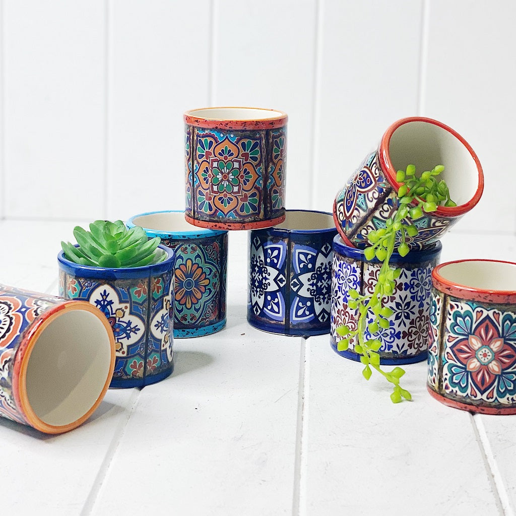 moroccan ceramic plant pots Moroccan Ceramic Round Pot - Small | Vibrant Handcrafted Planter