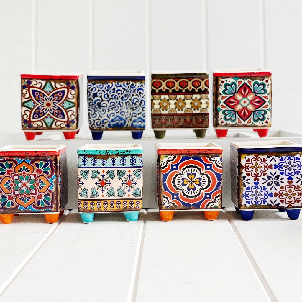 moroccan tile plant pot Large Moroccan Square Pot with Legs | Footed Ceramic Planter Australia