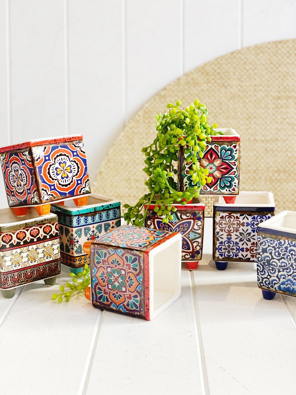 moroccan tile plant pot Large Moroccan Square Pot with Legs | Footed Ceramic Planter Australia