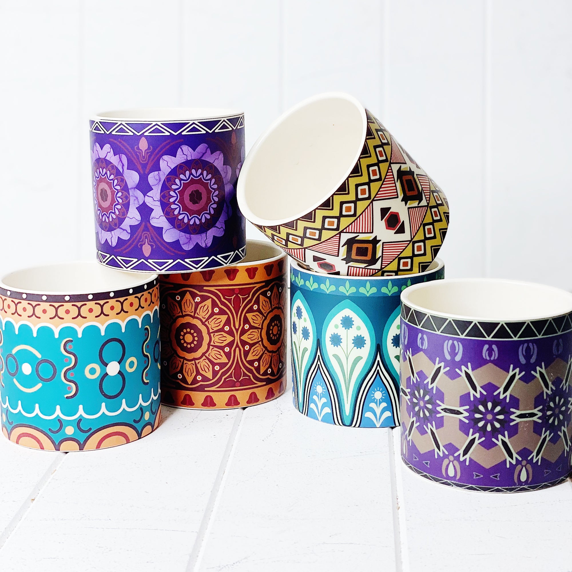 Colourful Round Ceramic Moroccan Design Coaster Geometric Mosaic Tile Cork  Base