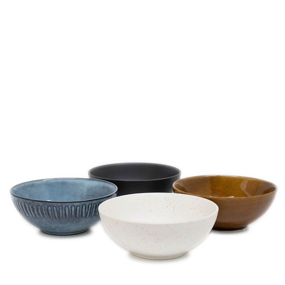 Your dinner table spread is about to go from fine to photogenic with our collection of 4 Osaka bowls. Each stoneware bowl is uniquely textured and coloured, finished with a hand applied reactive glaze that ensures each piece is beautifully unique.| Bliss Gifts &amp; Homewares | Unit 8, 259 Princes Hwy Ulladulla | South Coast NSW | Online Retail Gift &amp; Homeware Shopping | 0427795959, 44541523