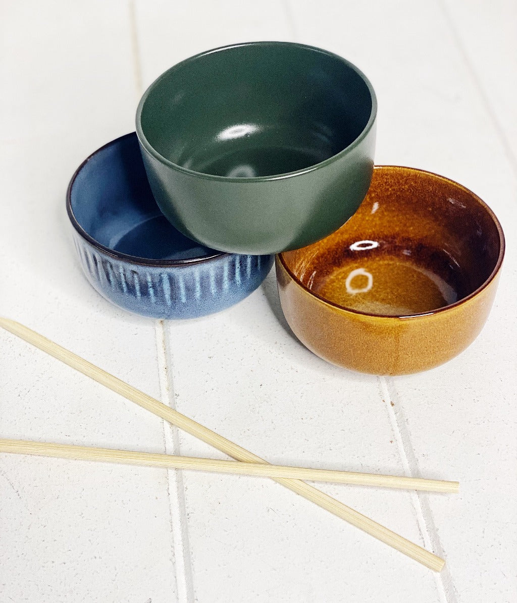 Shibori-blues, earthy colours and eclectic forms and patterns combine in this three-piece OSAKA bowl 3 Piece set by Salt&amp;Pepper. 10x5cm in size and hand-dipped glaze meaning no two pieces are the same. Shop online. AfterPay available. Australia wide Shipping | Bliss Gifts &amp; Homewares - Unit 8, 259 Princes Hwy Ulladulla - 0427795959, 44541523