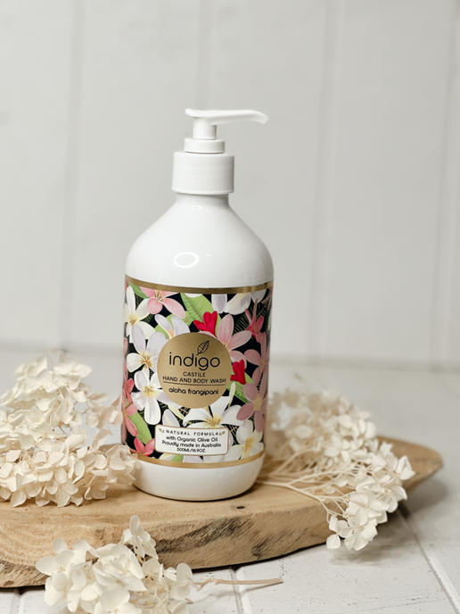 Our beautifully presented Organic Olive Oil Hand &amp; Body Wash in Aloha Frangipani 500ml is made in Australia with certified organic olive oil. Olive oil is rich in antioxidants &amp; vitamins A, E, K &amp; F.| Bliss Gifts &amp; Homewares | Unit 8, 259 Princes Hwy Ulladulla | South Coast NSW | Online Retail Gift &amp; Homeware Shopping | 0427795959, 44541523