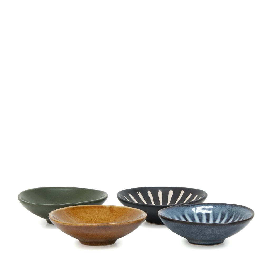Shibori-blues, earthy colours and eclectic forms and patterns combine in this four-piece OSAKA condiment dish set by Salt&amp;Pepper. Each 8x2.5cm dish brings the earth, sea and sky to your hosting style, exuding a timeless look for everyday dining or special occasions.| Bliss Gifts &amp; Homewares | Unit 8, 259 Princes Hwy Ulladulla | South Coast NSW | Online Retail Gift &amp; Homeware Shopping | 0427795959, 44541523