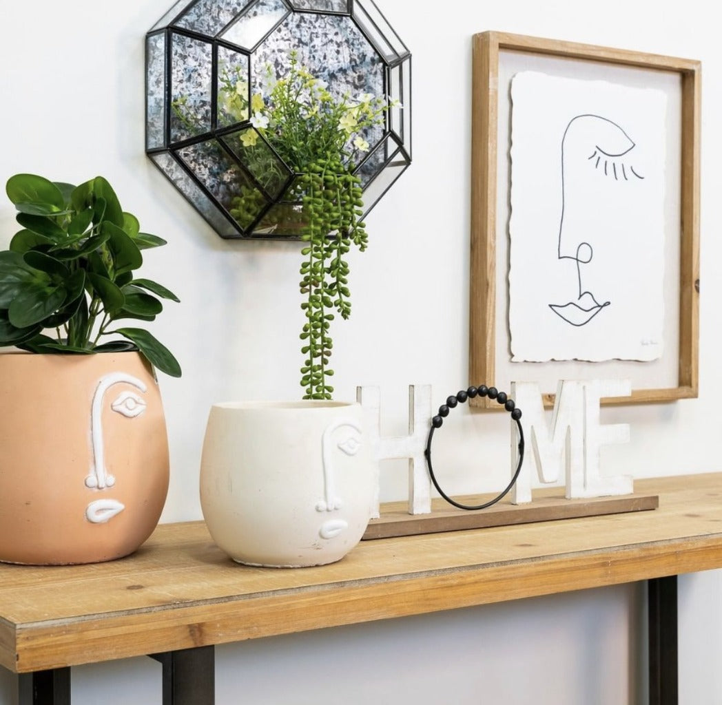 How quirky are our new Pablo Pots in White. The minimal concrete face planters with white detailing come with a drainage hole and plug for you convenience. Measures: 17x15cm. Material: Cement.| Bliss Gifts &amp; Homewares | Unit 8, 259 Princes Hwy Ulladulla | South Coast NSW | Online Retail Gift &amp; Homeware Shopping | 0427795959, 44541523