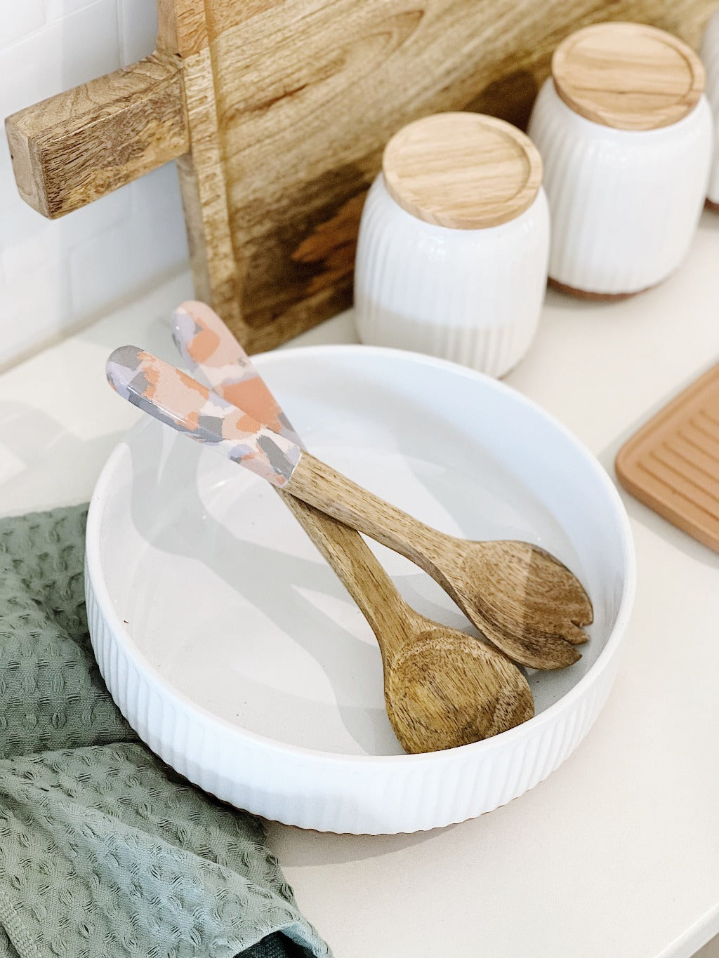 Complete your summer lunch or dinner table spread with a leafy salad easily served with our long handled Phoebe Wooden Salad Server Set. This set includes one serving spoon and one serving fork. Approx 27cm x 8cm.| Bliss Gifts &amp; Homewares | Unit 8, 259 Princes Hwy Ulladulla | South Coast NSW | Online Retail Gift &amp; Homeware Shopping | 0427795959, 44541523