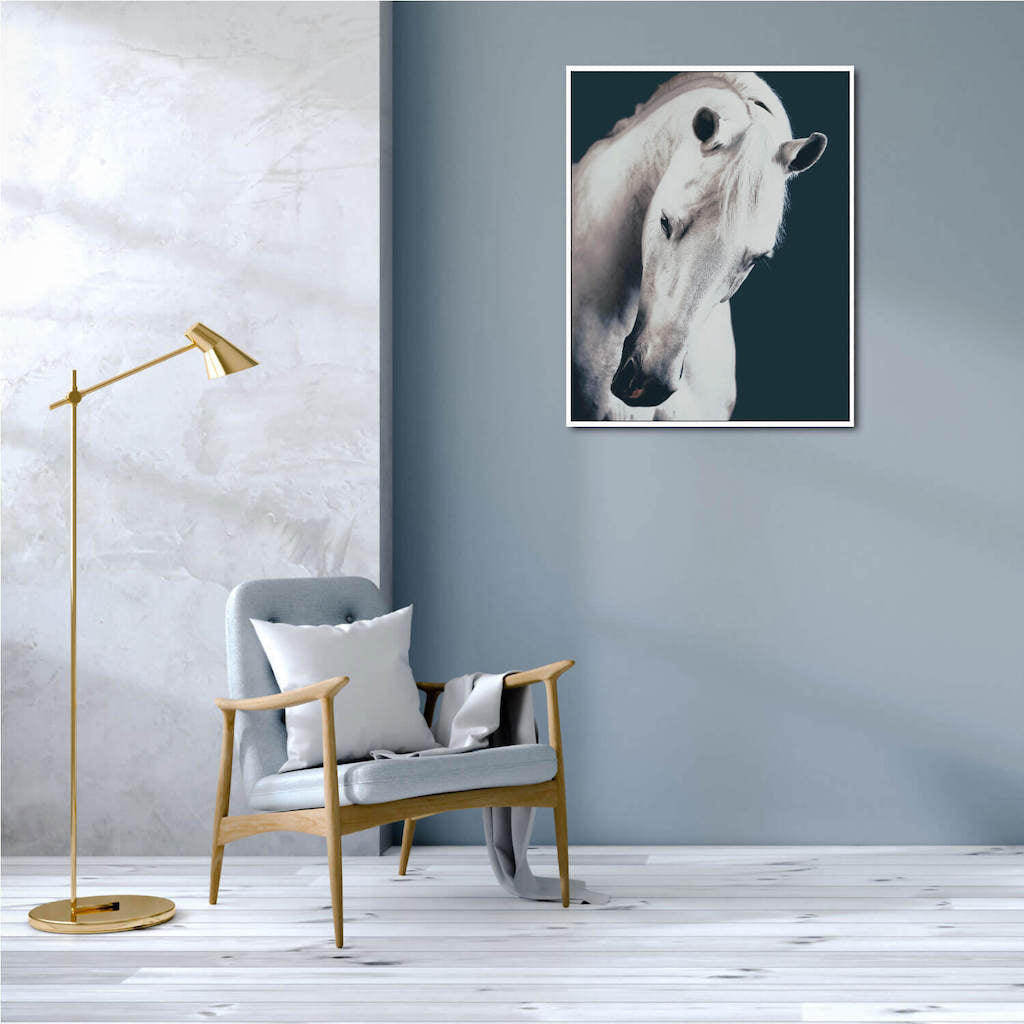 Bring a touch of farmhouse charm to your walls with our Purity Horse Framed Canvas. This design showcases a close up portrait of a horse with a deep emerald background for that extra luxe look and would compliment any home style. 80x100cm. | Bliss Gifts &amp; Homewares | Unit 8, 259 Princes Hwy Ulladulla | South Coast NSW | Online Retail Gift &amp; Homeware Shopping | 0427795959, 44541523