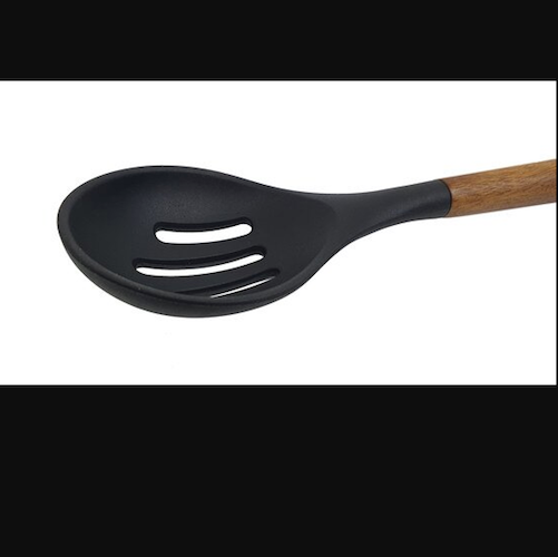 Bialetti St Clare Acacia Handle Silicone Slotted Spoon - Kitchen Utensils - black silicone head - heat resistant up to 500degrees - solid acacia handle |Bliss Gifts &amp; Homewares - Unit 8, 259 Princes Hwy Ulladulla - Shop Online &amp; In store - 0427795959, 44541523 - Australia wide shipping 