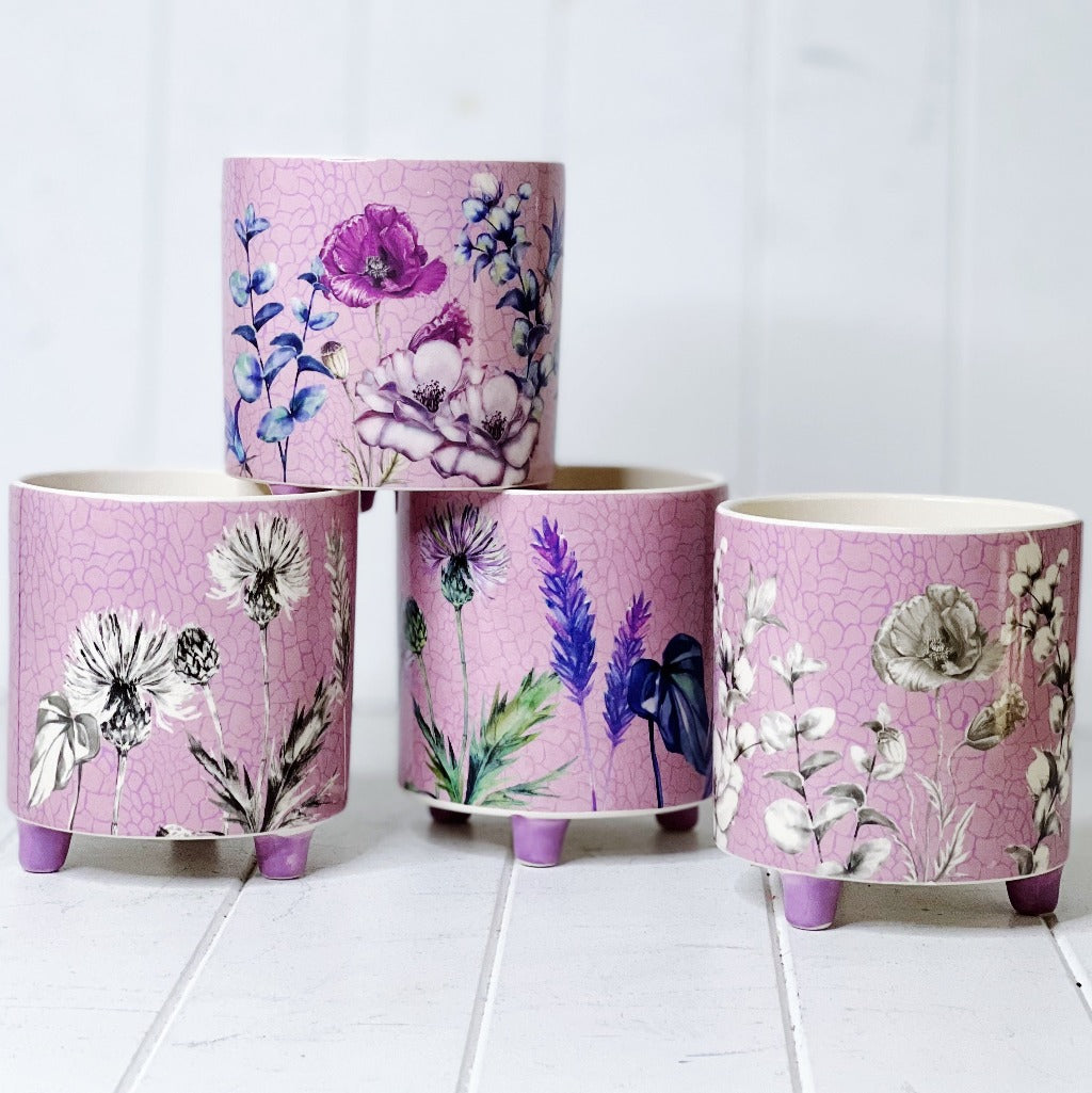 Floral Round Pot with Legs | Raised Planter