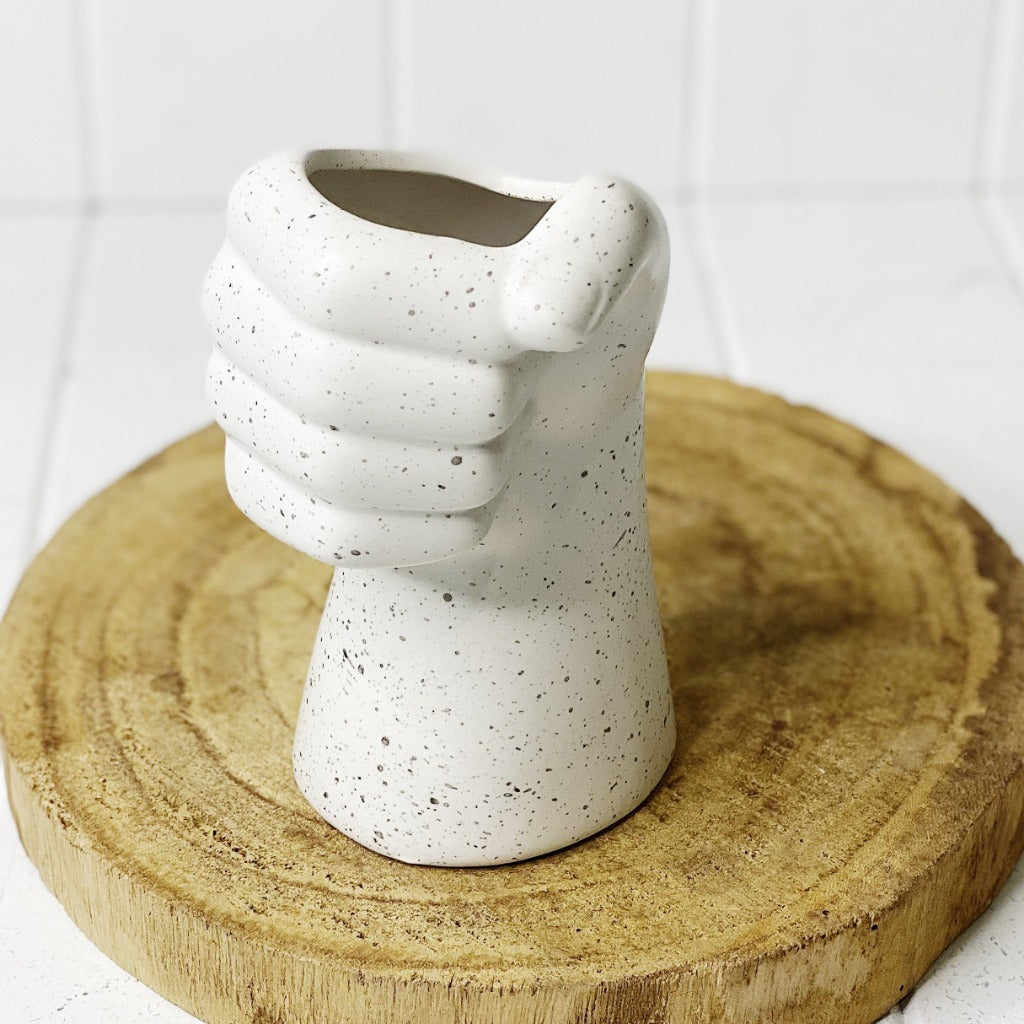 Our new Sculpture Arm Vase is 'hands down' the best vase for your contemporary home. With a cement speckle look, this on-trend vase can also be used as a pot! 10x9.5x16cm.| Bliss Gifts & Homewares | Unit 8, 259 Princes Hwy Ulladulla | South Coast NSW | Online Retail Gift & Homeware Shopping | 0427795959, 44541523