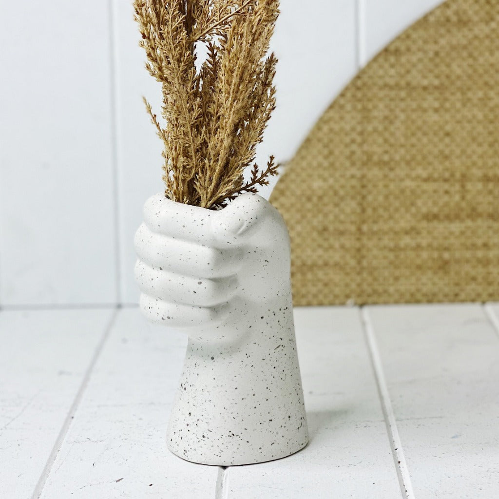 Our new Sculpture Arm Vase is &#39;hands down&#39; the best vase for your contemporary home. With a cement speckle look, this on-trend vase can also be used as a pot! 10x9.5x16cm.| Bliss Gifts &amp; Homewares | Unit 8, 259 Princes Hwy Ulladulla | South Coast NSW | Online Retail Gift &amp; Homeware Shopping | 0427795959, 44541523