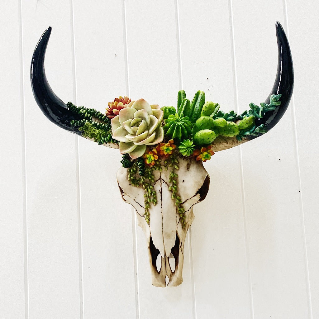 Our Succulent Cow Skull has a 3 dimensional pattern to give depth. This realistic looking sculpture is lightweight and easily wall mounted. It comes ready to hang with screws and drilling template.| Bliss Gifts &amp; Homewares | Unit 8, 259 Princes Hwy Ulladulla | South Coast NSW | Online Retail Gift &amp; Homeware Shopping | 0427795959, 44541523