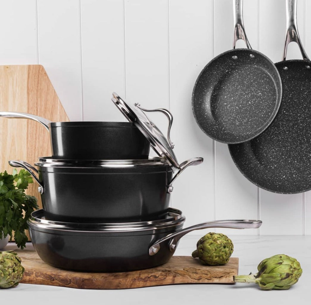 The TAN-IUM Cookware Set, developed by Salt&Pepper includes a range of pots and pans using cutting edge technology to increase durability and ease of use. Features a multi-layer QuanTanium non-stick coating. Oven safe up to 230°C. Shop online. AfterPay available. Australia wide Shipping | Bliss Gifts & Homewares - Unit 8, 259 Princes Hwy Ulladulla - 0427795959, 44541523