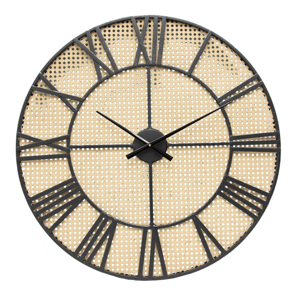 Full of style and character, our Tropea XXL Round Wall Clock 70cm is a beautiful statement clock. The black metal framework allows the natural rattan style backing to add warmth and texture to any space.| Bliss Gifts &amp; Homewares | Unit 8, 259 Princes Hwy Ulladulla | South Coast NSW | Online Retail Gift &amp; Homeware Shopping | 0427795959, 44541523