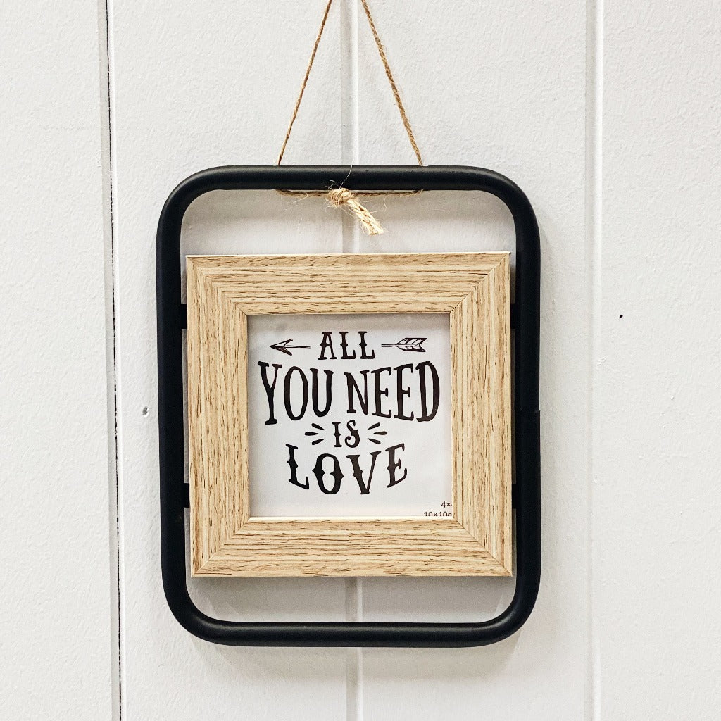 Relive your favourite memories by displaying them in our contemporary Theo Hanging Photo Frame. 20 x 16cm. Frame itself 4x4 inch or 10x10cm. Metal and wood.| Bliss Gifts &amp; Homewares | Unit 8, 259 Princes Hwy Ulladulla | South Coast NSW | Online Retail Gift &amp; Homeware Shopping | 0427795959, 44541523