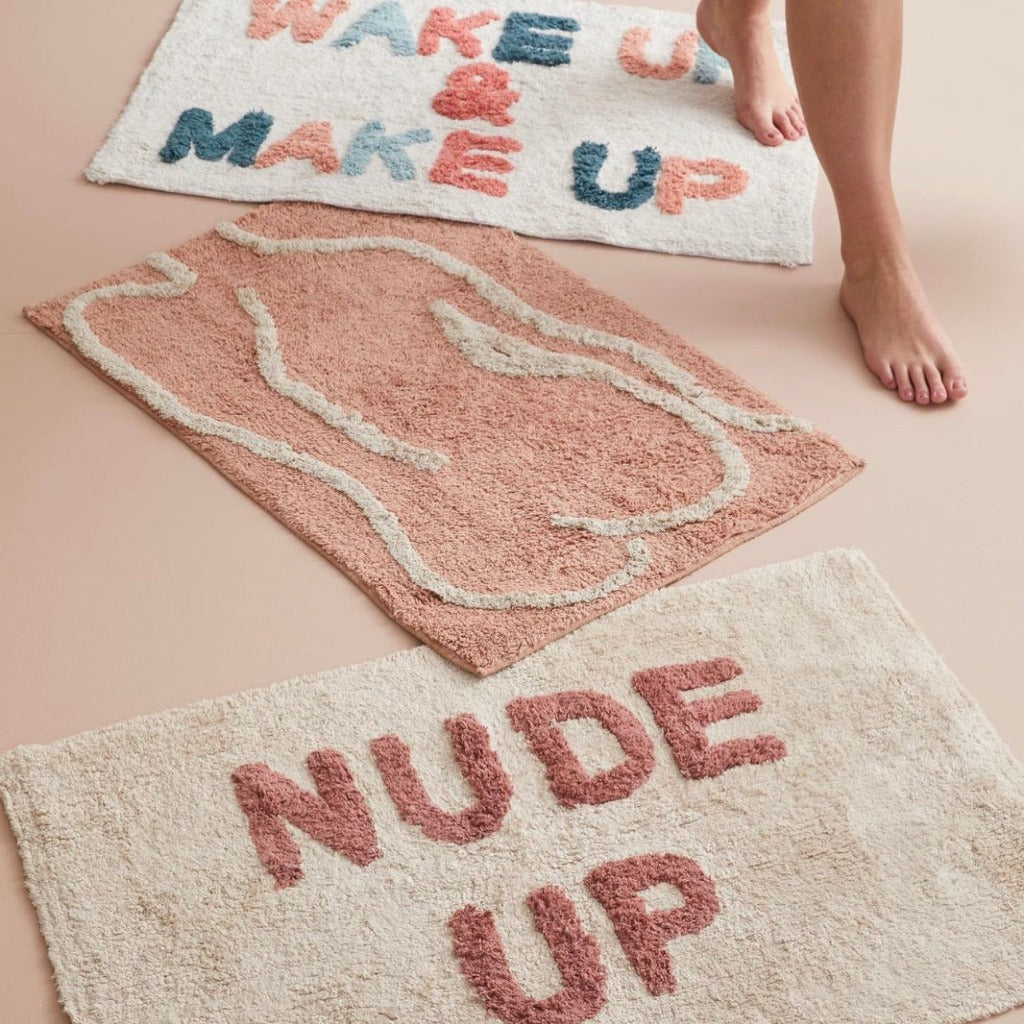 Wake Up &amp; Make Up Bathmat - 50 x 80cm will bring a playful style and a pop of colour to your bathroom. Featuring a fun worded design, this bathmat also adds texture to your bathroom or ensuite.| Bliss Gifts &amp; Homewares | Unit 8, 259 Princes Hwy Ulladulla | South Coast NSW | Online Retail Gift &amp; Homeware Shopping | 0427795959, 44541523