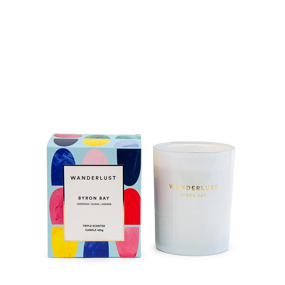 From Salt&Pepper's WANDERLUST collection is this colourfully packaged 425g BYRON BAY soy candle filled with a superbly fresh and coastal blend of gardenia, guava and jasmine. Enjoying a non-toxic and cotton-wicked burn-time of 30 hours.| Bliss Gifts & Homewares | Unit 8, 259 Princes Hwy Ulladulla | South Coast NSW | Online Retail Gift & Homeware Shopping | 0427795959, 44541523