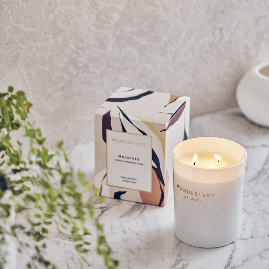From salt&pepper''s Wanderlust collection is this colourfully packaged 425g 'Maldives' soy candle filled with a dashing blend of citrus, frangipani and musk. Enjoying a non-toxic and cotton-wicked burn-time of up to 30 hours.| Bliss Gifts & Homewares | Unit 8, 259 Princes Hwy Ulladulla | South Coast NSW | Online Retail Gift & Homeware Shopping | 0427795959, 44541523