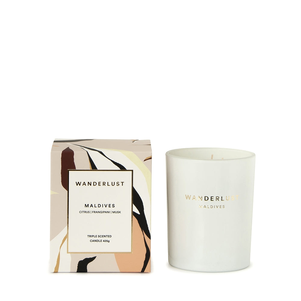 From salt&pepper''s Wanderlust collection is this colourfully packaged 425g 'Maldives' soy candle filled with a dashing blend of citrus, frangipani and musk. Enjoying a non-toxic and cotton-wicked burn-time of up to 30 hours.| Bliss Gifts & Homewares | Unit 8, 259 Princes Hwy Ulladulla | South Coast NSW | Online Retail Gift & Homeware Shopping | 0427795959, 44541523