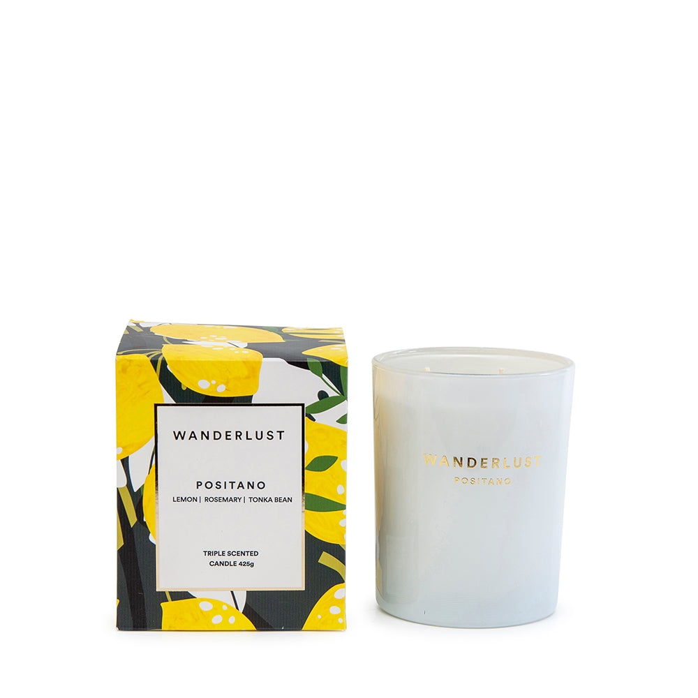 This colourfully packaged POSITANO soy candle filled with a breathtaking blend of lemon, rosemary and tonka bean. Enjoying a non-toxic and cotton-wicked burn-time of 30 hours.| Bliss Gifts & Homewares | Unit 8, 259 Princes Hwy Ulladulla | South Coast NSW | Online Retail Gift & Homeware Shopping | 0427795959, 44541523