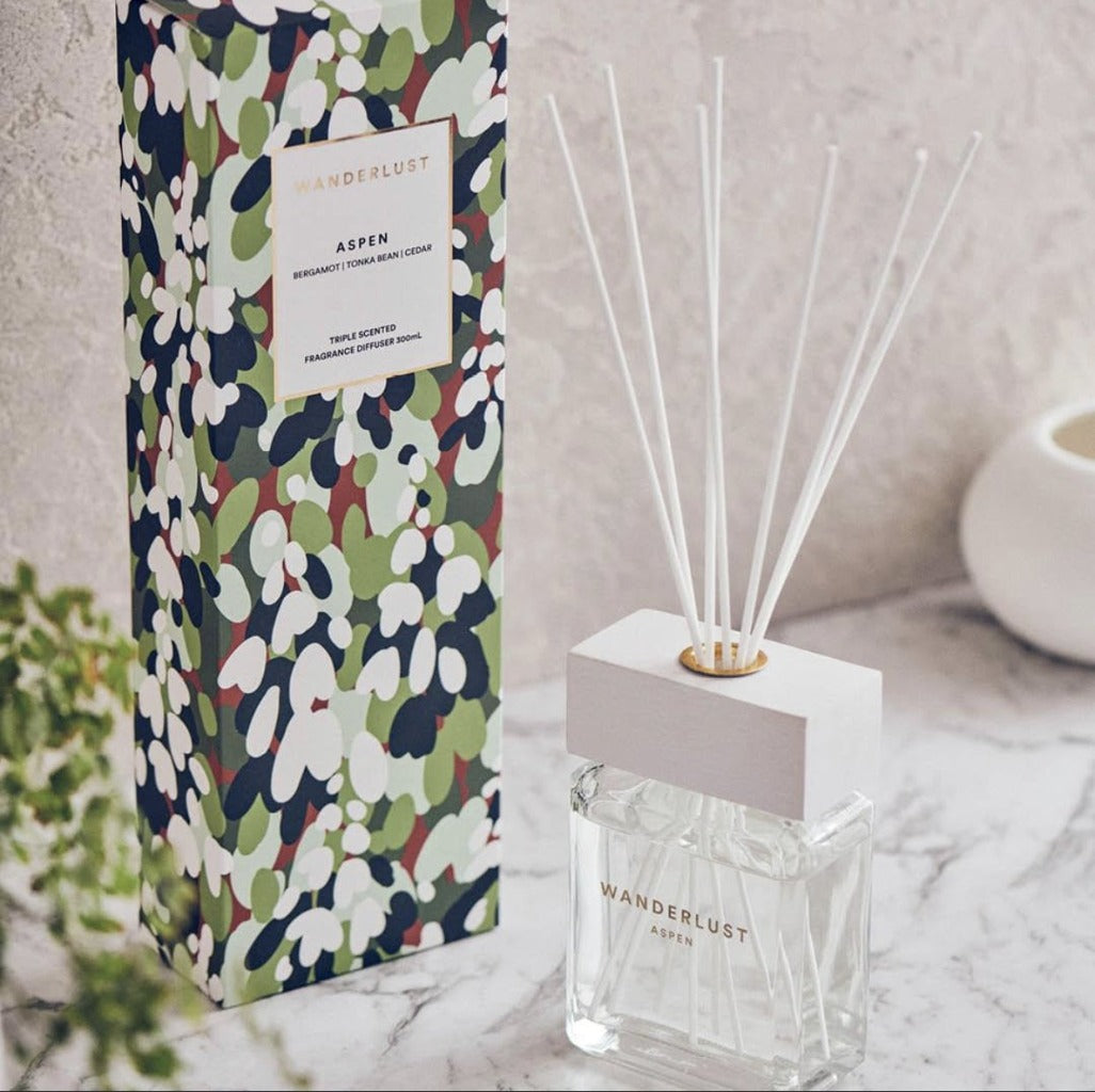 This 300ml ASPEN diffuser from salt&amp;pepper&#39;s WANDERLUST collection. Stylishly packaged, this diffuser and cotton stick set is filled with an energetic blend of bergamot, tonka bean and cedar-nestling you in amongst the peaks of Aspen&#39;s spectacular mountains.| Bliss Gifts &amp; Homewares | Unit 8, 259 Princes Hwy Ulladulla | South Coast NSW | Online Retail Gift &amp; Homeware Shopping | 0427795959, 44541523