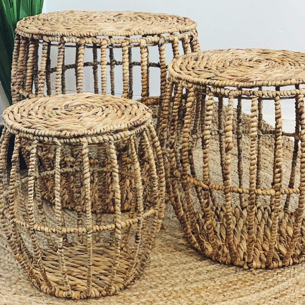Complete your boho or costal decor with our beautiful Water Hyacinth Storage Tables which are perfect for adding a natural touch into your home or office. These natural hand woven storage tables are a practical piece available in three sizes.| Bliss Gifts & Homewares | Unit 8, 259 Princes Hwy Ulladulla | South Coast NSW | Online Retail Gift & Homeware Shopping | 0427795959, 44541523