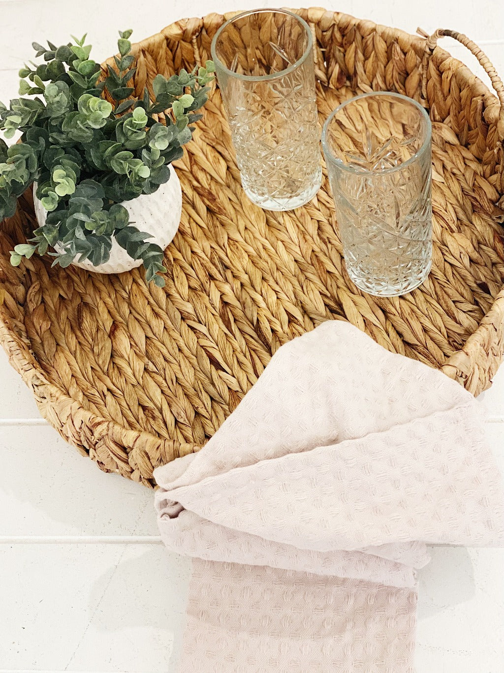 Complete your boho or coastal decor with our beautiful Water Hyacinth Basket with Handles which are perfect for adding a natural touch into your home or office. These natural hand woven baskets are a practical piece, perfect for storage. Available in three sizes.| Bliss Gifts &amp; Homewares | Unit 8, 259 Princes Hwy Ulladulla | South Coast NSW | Online Retail Gift &amp; Homeware Shopping | 0427795959, 44541523