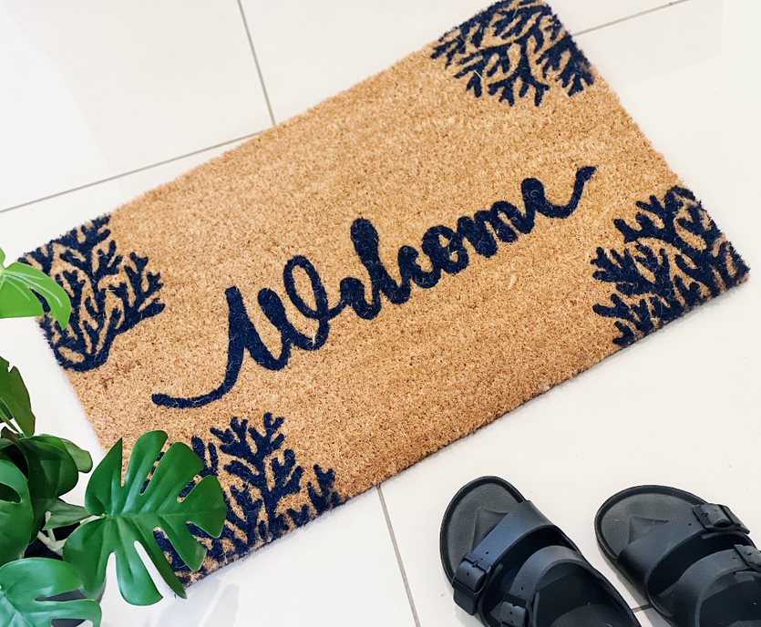 Welcome guests to your home with splash of coastal flair by laying out this fun, Welcome Coral Door Mat. Made from Natural coir fibres. PVC backing. Measures: 40x60x1.5cm.| Bliss Gifts &amp; Homewares | Unit 8, 259 Princes Hwy Ulladulla | South Coast NSW | Online Retail Gift &amp; Homeware Shopping | 0427795959, 44541523