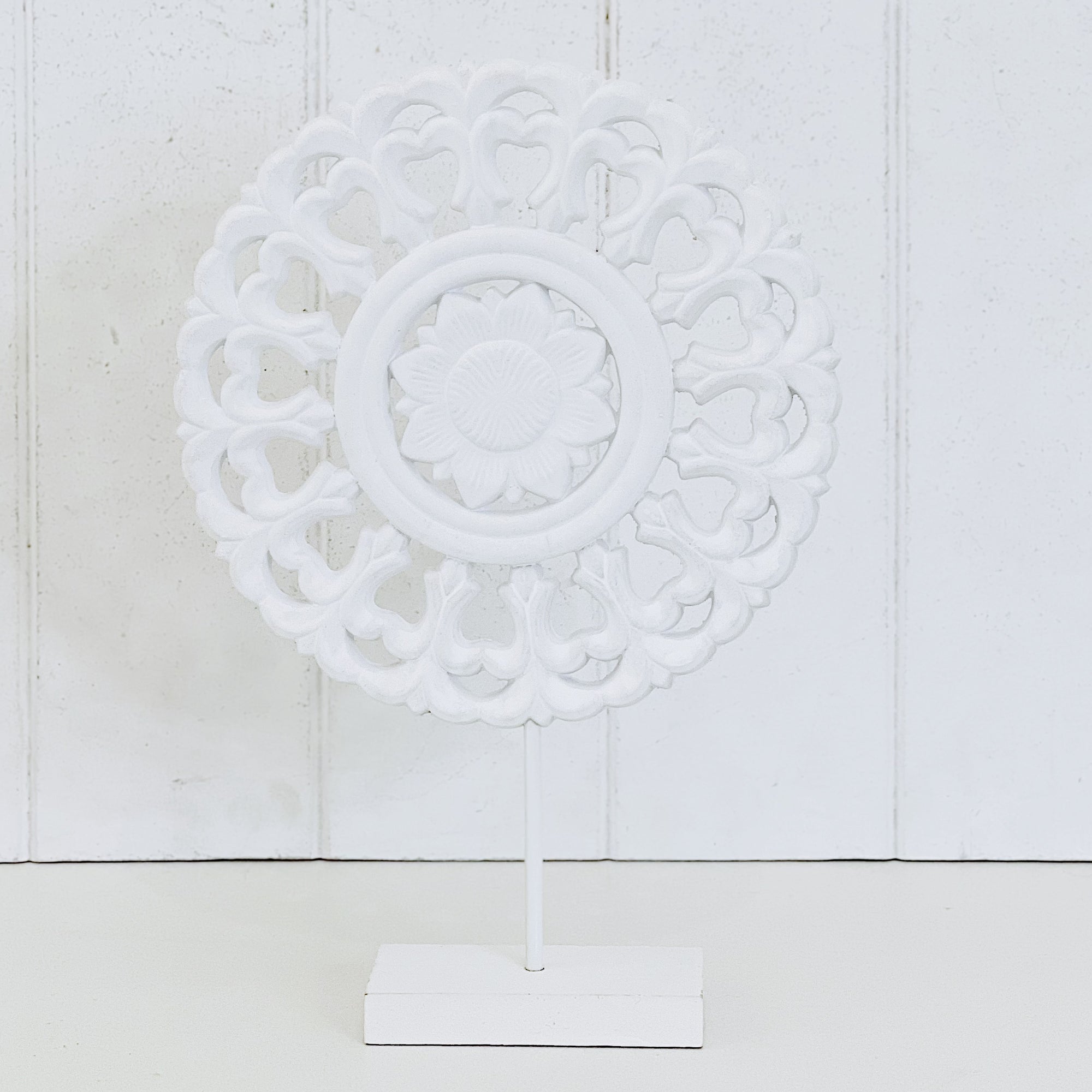 Turn your home into a sanctuary with our White Floral Mandala On Stand. The gorgeous neutral tones and hand carved design are perfectly suited for a bedroom, lounge room or entrance. Perfect for coastal or boho inspired room. 79x79cm. MDF| Bliss Gifts & Homewares | Unit 8, 259 Princes Hwy Ulladulla | South Coast NSW | Online Retail Gift & Homeware Shopping | 0427795959, 44541523