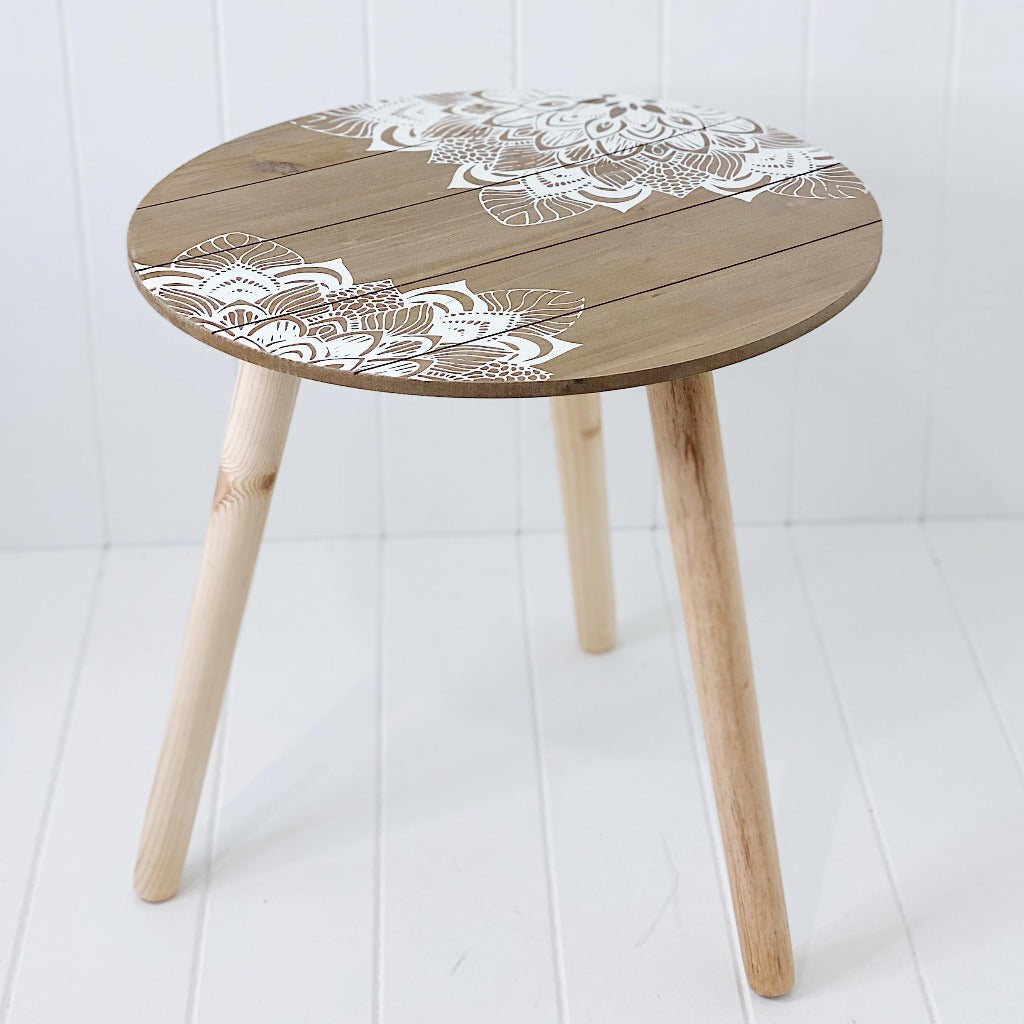 Handcrafted White Mandala Side Table - Unique Australian Home Decor
