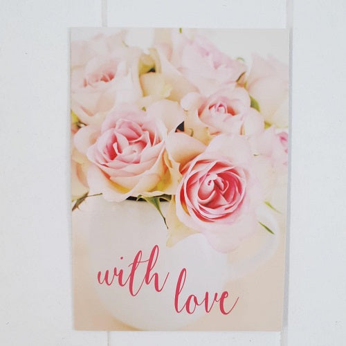 Say whatever your heart desires, &#39;With Love&#39;, with this gorgeous White and Pink Rose tall All Occasion Greeting Card. Card is blank inside awaiting a special handwritten message.  | Bliss Gifts &amp; Homewares | Unit 8, 259 Princes Hwy Ulladulla | South Coast NSW | Online Retail Gift &amp; Homeware Shopping | 0427795959, 44541523