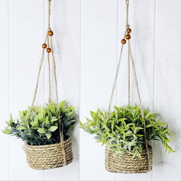 Bring the outdoors in with our Woven Rope Hanging Planters with Faux Plant. With these gorgeous woven rope baskets, it is sure to add some lovely bohemian/coastal texture to your space with beautiful life like artificial plants. Approx 15cm.| Bliss Gifts & Homewares | Unit 8, 259 Princes Hwy Ulladulla | South Coast NSW | Online Retail Gift & Homeware Shopping | 0427795959, 44541523