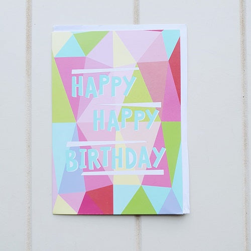 Happy Happy Birthday Abstract Birthday Greeting Card. Enjoy giving this tall colourful birthday card to someone incredible. Blank space inside awaiting a special handwritten message. | Bliss Gifts &amp; Homewares | Unit 8, 259 Princes Hwy Ulladulla | South Coast NSW | Online Retail Gift &amp; Homeware Shopping | 0427795959, 44541523