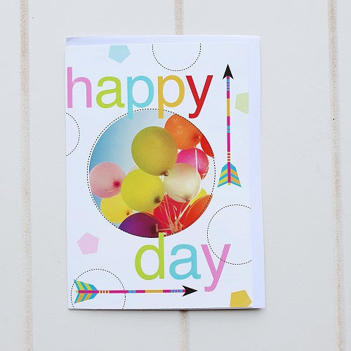 Happy Birthday Arrows + Balloons Birthday Greeting Card. Enjoy this Happy birthday card for all ages, Card says &quot;Happy Day&quot; on the front. | Bliss Gifts &amp; Homewares | Unit 8, 259 Princes Hwy Ulladulla | South Coast NSW | Online Retail Gift &amp; Homeware Shopping | 0427795959, 44541523