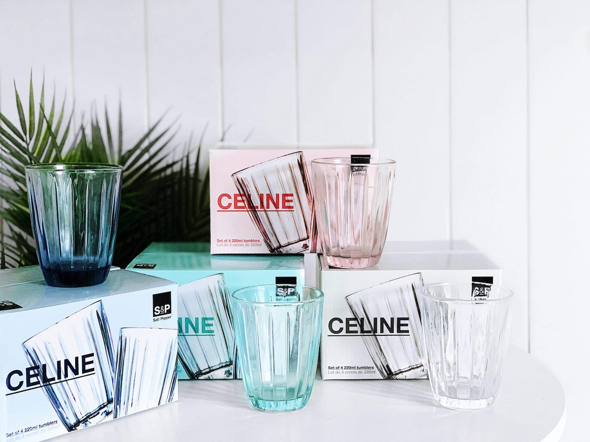 Salt&amp;Pepper&#39;&#39;s CELINE 4 piece Tumbler Set features a timeless ribbed design, which is enhanced by sweet pastel tones for a decadent aesthetic. 220ml tumbler in pink. dishwasher safe glass. Gift boxed. Shop online. AfterPay available. Australia wide Shipping | Bliss Gifts &amp; Homewares - Unit 8, 259 Princes Hwy Ulladulla - 0427795959, 44541523