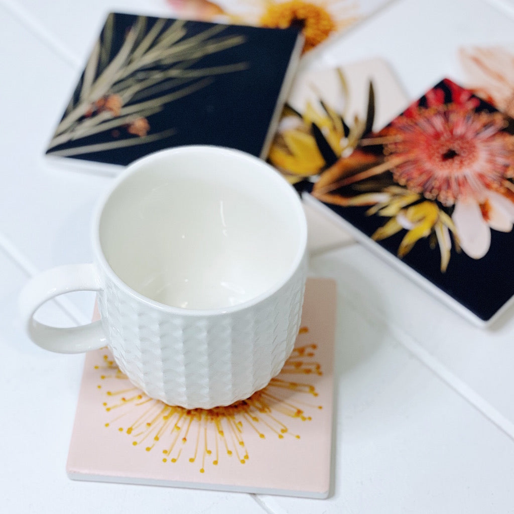 Our Flourish Ceramic Coaster - Sunflower is inspired by the beauty of nature. The Flourish Homewares Range features budding blossoms, wild flowers, and soft, natural textures that tie beautifully into any home.| Bliss Gifts &amp; Homewares | Unit 8, 259 Princes Hwy Ulladulla | South Coast NSW | Online Retail Gift &amp; Homeware Shopping | 0427795959, 44541523