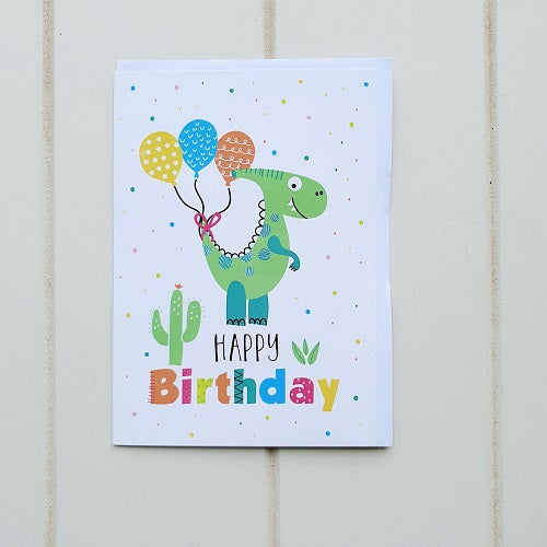 Kid's Green Dinosaur Birthday Greeting Card. Give this awesome Dinosaur card to some cool cucumber on their big day! | Bliss Gifts & Homewares | Unit 8, 259 Princes Hwy Ulladulla | South Coast NSW | Online Retail Gift & Homeware Shopping | 0427795959, 44541523