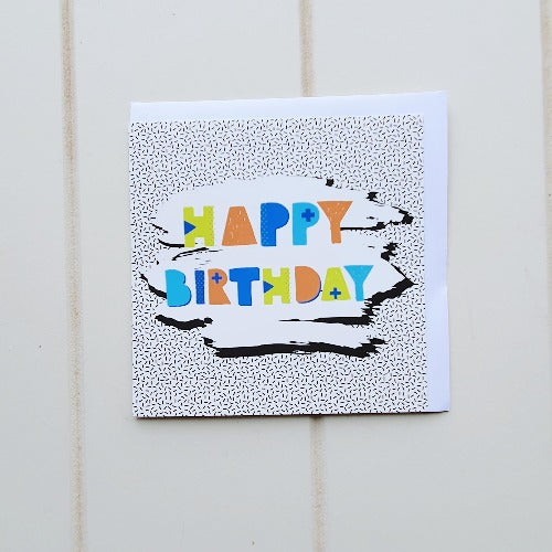 Happy Birthday dashes Greeting Card. Say Happy Birthday to your friends and family with this wonderfully bright birthday card. Inside the card says &quot;Happy Birthday to you!&quot;. | Bliss Gifts &amp; Homewares | Unit 8, 259 Princes Hwy Ulladulla | South Coast NSW | Online Retail Gift &amp; Homeware Shopping | 0427795959, 44541523
