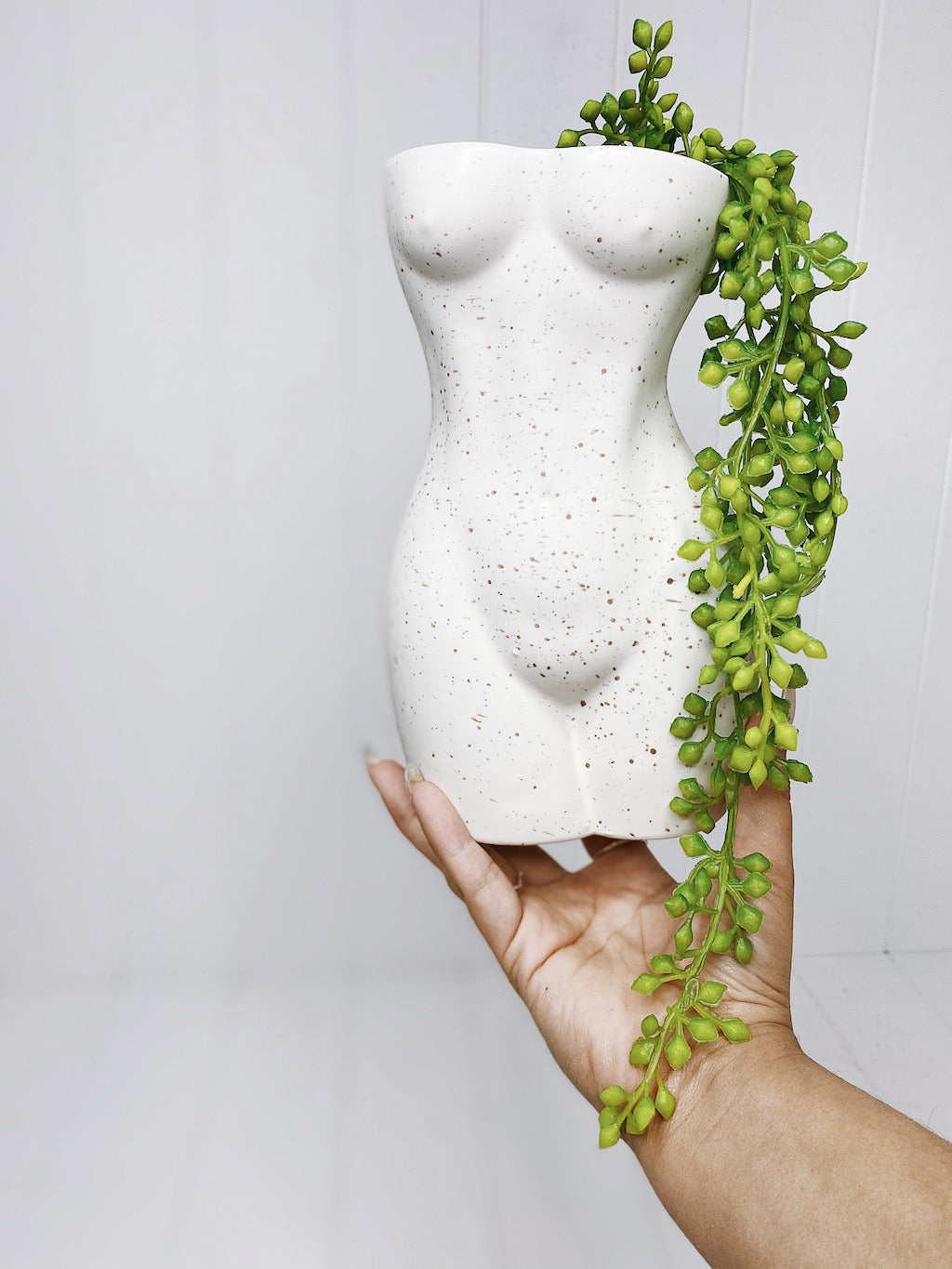 Embrace feminine curves and your love of greenery in your home or garden with our contemporary style Kim Body Vase/Planter. This on-trend vase could also be used for a pot or planter. Cement speckle look 13x9.7x21.5cm. Shop online. AfterPay available. Australia wide Shipping | Bliss Gifts &amp; Homewares - Unit 8, 259 Princes Hwy Ulladulla - 0427795959, 44541523 