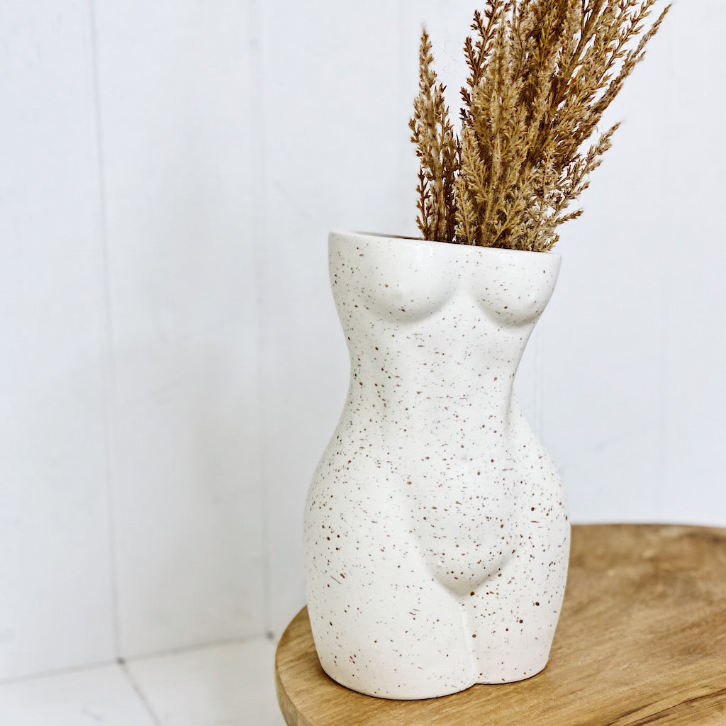 Embrace feminine curves and your love of greenery in your home or garden with our contemporary style Kim Body Vase/Planter. This on-trend vase could also be used for a pot or planter. Cement speckle look 13x9.7x21.5cm. Shop online. AfterPay available. Australia wide Shipping | Bliss Gifts &amp; Homewares - Unit 8, 259 Princes Hwy Ulladulla - 0427795959, 44541523 