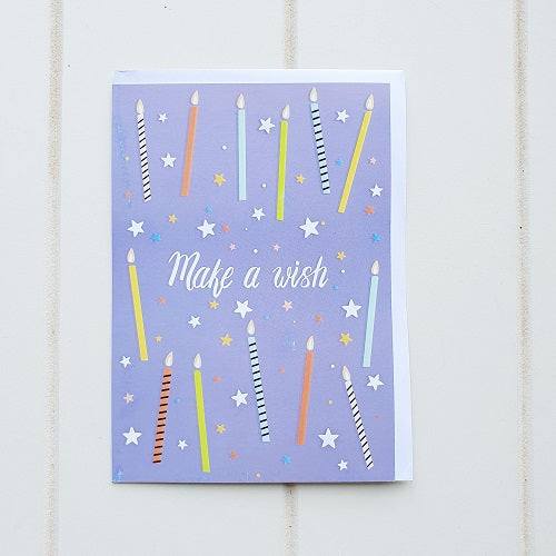 Make a Wish Birthday Greeting Card. Simple yet elegant Kid&#39;s Birthday Greeting card that says on the front cover, &quot;Make a wish&quot;. Perfect for all ages. | Bliss Gifts &amp; Homewares | Unit 8, 259 Princes Hwy Ulladulla | South Coast NSW | Online Retail Gift &amp; Homeware Shopping | 0427795959, 44541523