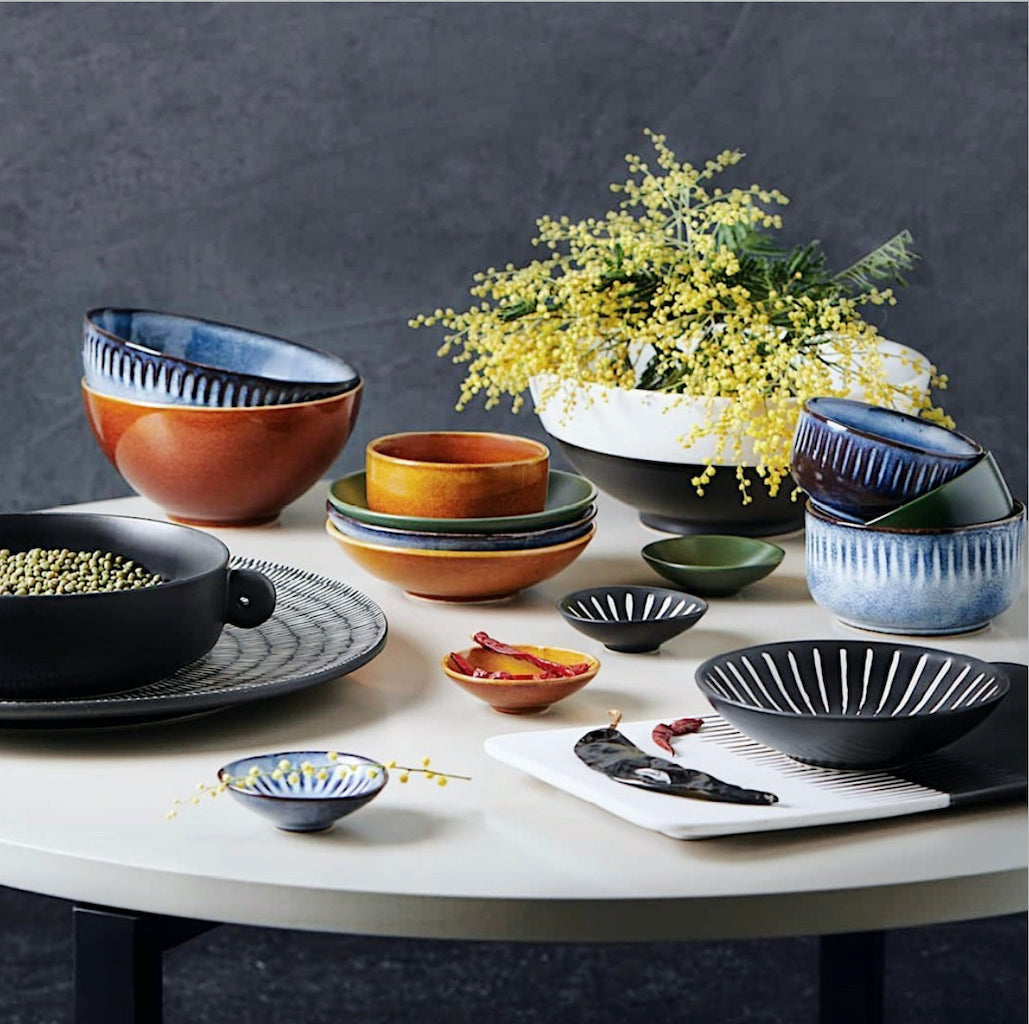 Shibori-blues, earthy colours and eclectic forms and patterns combine in this four-piece OSAKA condiment dish set by Salt&amp;Pepper. Each 8x2.5cm dish brings the earth, sea and sky to your hosting style, exuding a timeless look for everyday dining or special occasions.| Bliss Gifts &amp; Homewares | Unit 8, 259 Princes Hwy Ulladulla | South Coast NSW | Online Retail Gift &amp; Homeware Shopping | 0427795959, 44541523